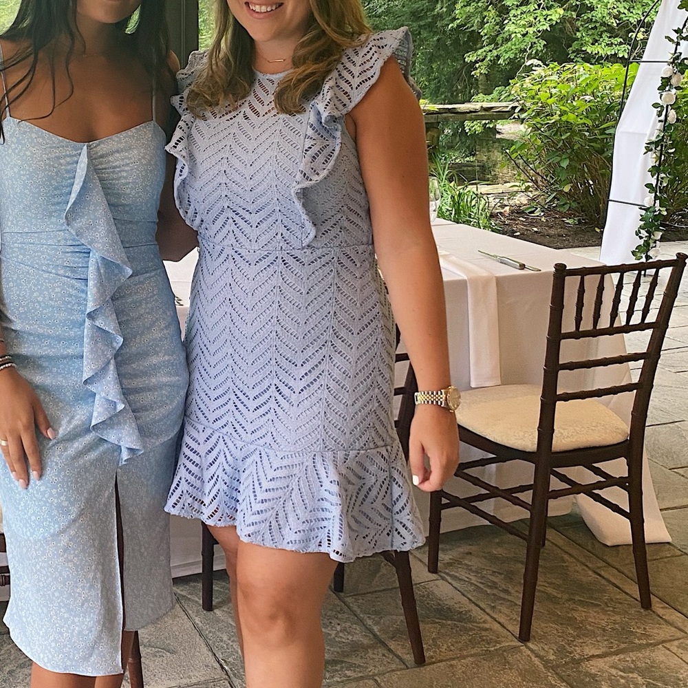 AQUA Lace Ruffled Dress in Light Blue